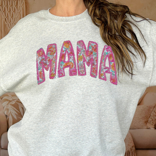 Floral with Faux Stitch Mama Sleeve Shirt or Sweatshirt - DTF
